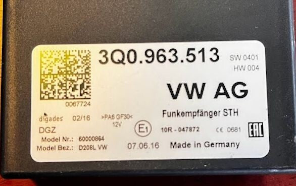 VW T6 STH Steuergerät Standheizung Funk Empfänger STG 3Q0963513 ORIGINAL gebraucht - Transporter – Produktansicht 3