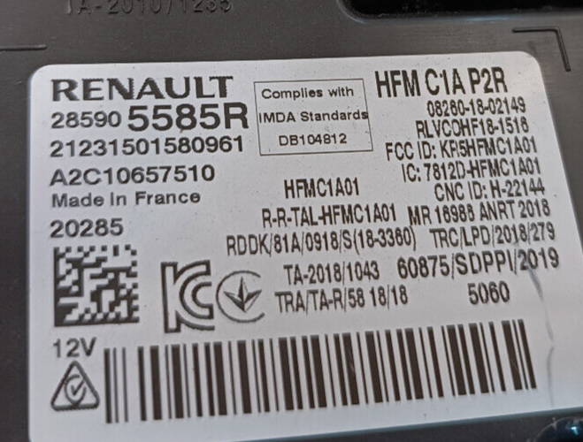 Renault Zoe 2022 Steuergerät A2C10657510 28590 5585R Lesegerät ORIGINAL gebraucht - 285905585R – Produktansicht 2