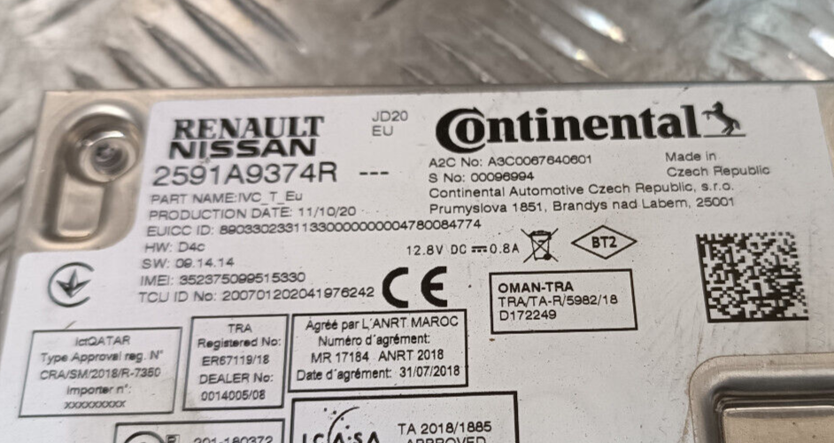 Renault Zoe 2022 Steuergerät 2591A9374R Nissan Continental Modul ORIGINAL gebraucht - Multimedia – Produktansicht 3